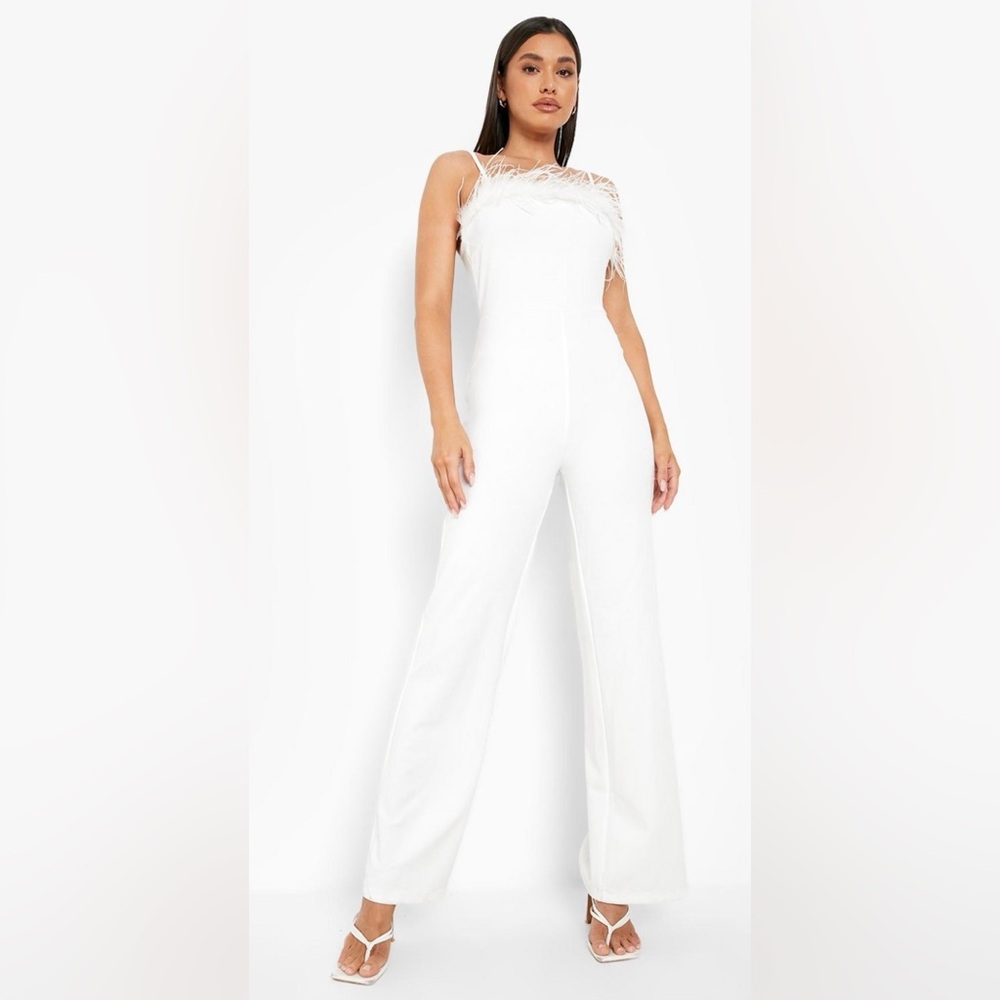Feather wide leg strappy jumpsuit